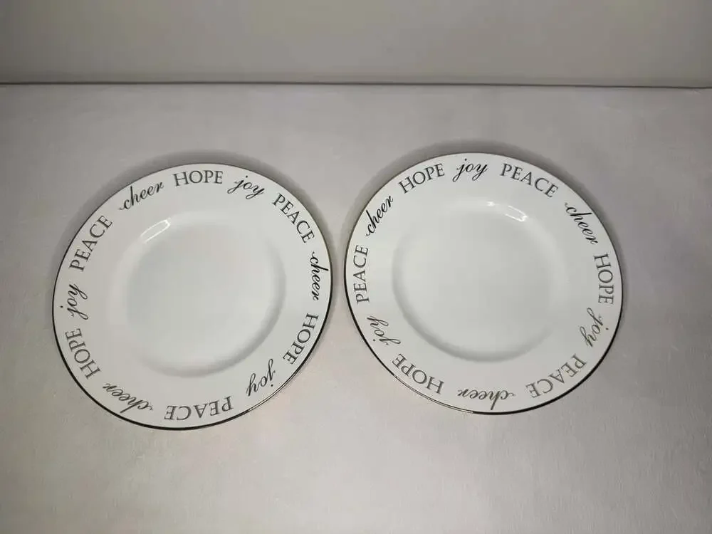 Pier 1 Imports Holiday Peace & Joy Porcelain Salad Plate lot of 2